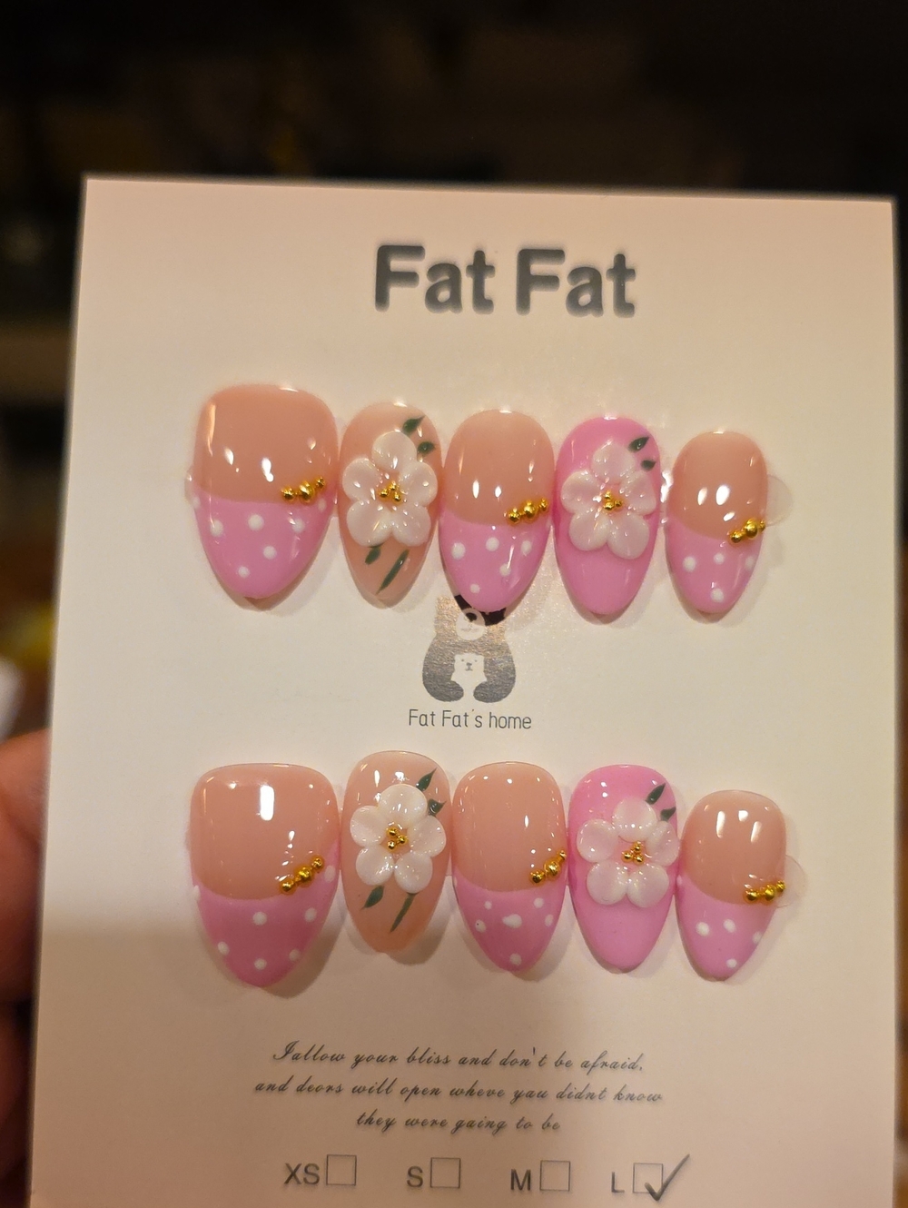 Pink Floral Press-On Nail Set Size Large